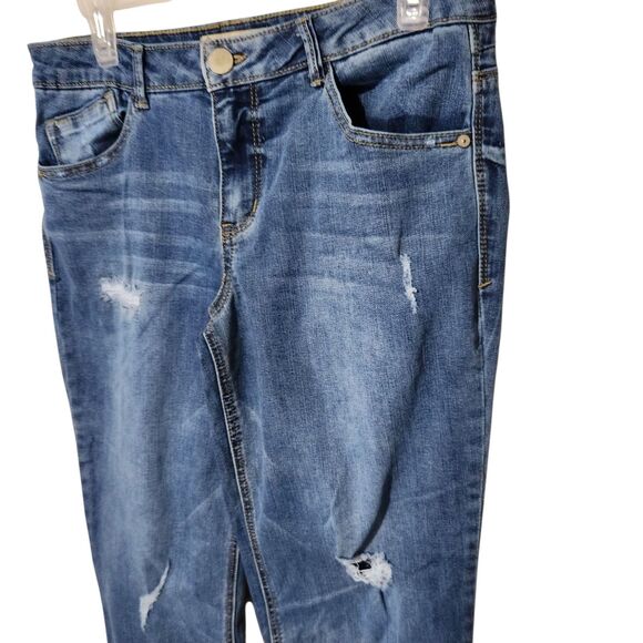 Democracy Crop Pants Size 10 Blue Embroidered Raw Hem - Picture 2 of 15